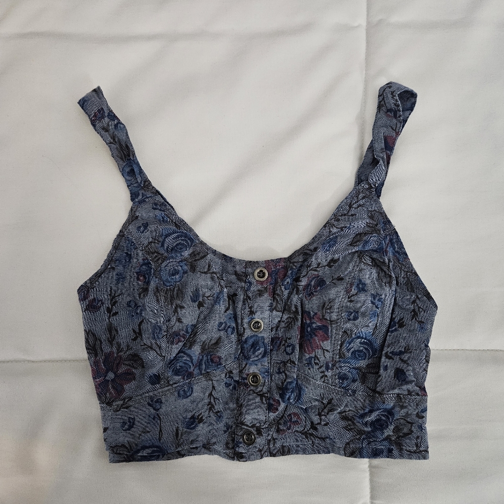 Denim and Foral Printed Corset Top
